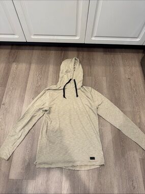 Buckle Men's Hooded Long-Sleeve Shirt - Light Beige with Black Drawstrings
